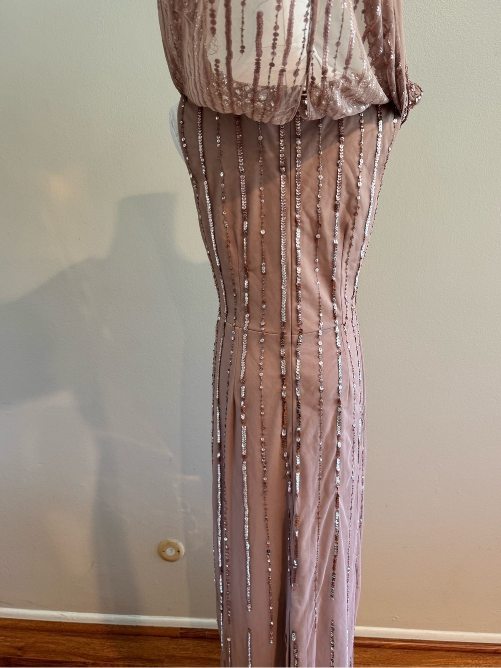 Adrianna Papell Beaded V-Neck Evening Cape Gown - Picture 5 of 14